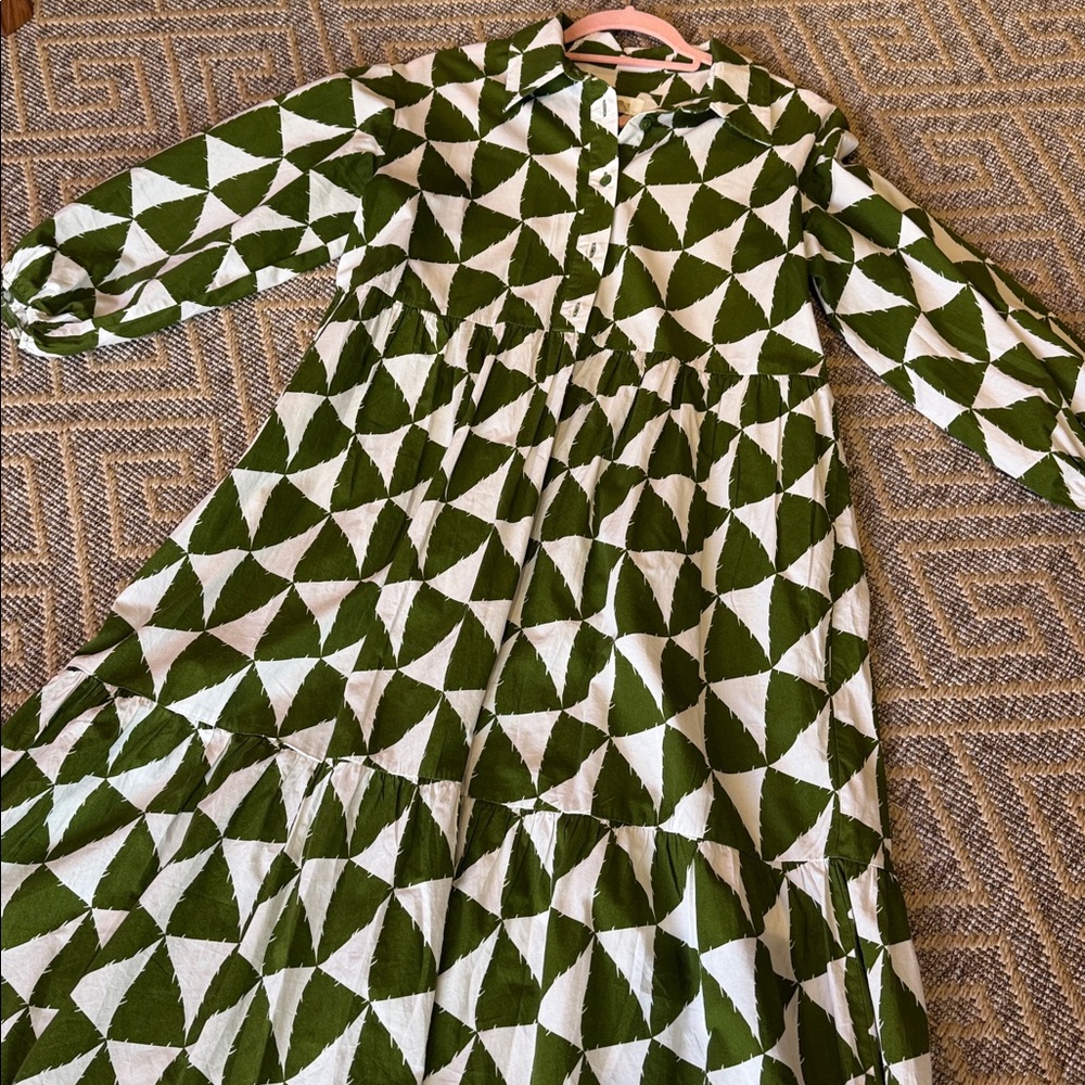 Maeve Green and White Geometric Maxi Dress - Picture 3 of 9